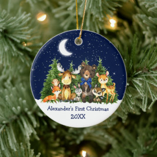 Baby Eerste Kerstbosbeesten Blauwe Boe Keramisch Ornament
