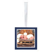 Baby eerste kerstbosdieren Blauwe foto Kubus Ornament (Rechts)