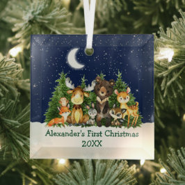 Baby eerste kerstbosdieren groen glas ornament