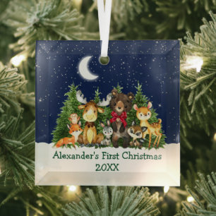 Baby eerste kerstbosdieren Rood Boe Glas Ornament
