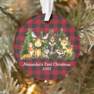 Baby eerste kerstbosdieren Rood geplakt Ornament