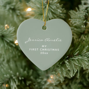 Baby Eerste Kerstdag 2024 Gepersonaliseerde Sage F Keramisch Ornament