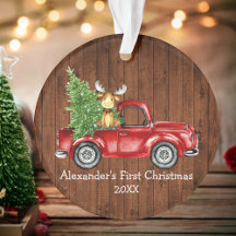 Baby Eerste Kerstdag Rode Vrachtwagen Moose Rustic