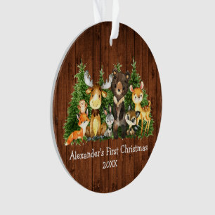 Baby eerste kerstdieren Rustic - FOTO BACK Ornament