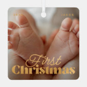 Baby eerste kerstfeest Elegant Moderne Aangepaste  Metalen Ornament (Achterkant)