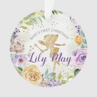 Baby eerste kerstfeest en bloemen ornament