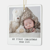 Baby Eerste kerstfoto Elegant Modern Minimal Keramisch Ornament (Links)