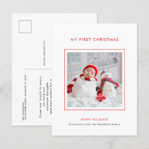 Baby eerste kerstfoto-minimalistische feestdag briefkaart
