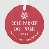 Baby eerste kerstfoto Modern Red Stripes Ornament (achterkant)