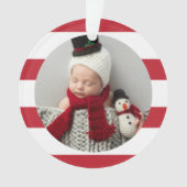 Baby eerste kerstfoto Modern Red Stripes Ornament (voorkant)