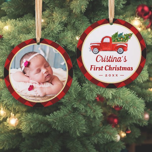 Baby eerste kerstfoto Red Pset Ornament