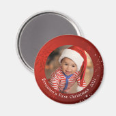 Baby eerste kerstfoto Red Snowflake Magneet (Voorkant / Achterkant)