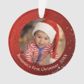Baby Eerste kerstfoto Rood Snowflake 2 Foto Ornament (voorkant)