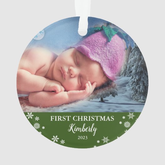 Baby eerste kerstfoto-sneeuwvlokken ornament (achterkant)