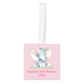 Baby eerste kerstfoto Waterverf Elephant Bow Kubus Ornament (Voorkant)