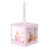 Baby eerste kerstfoto Waterverf Elephant Bow Kubus Ornament (Achter hoekig)