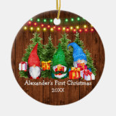 Baby Eerste kerstgnomen met lights Rustic Keramisch Ornament (Voorkant)