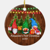 Baby Eerste kerstgnomen met lights Rustic Keramisch Ornament (Achterkant)