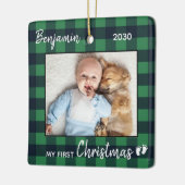 Baby eerste kerstgroene buffelfoto keramisch ornament (Links)