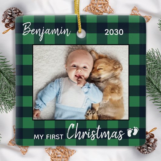 Baby eerste kerstgroene buffelfoto keramisch ornament