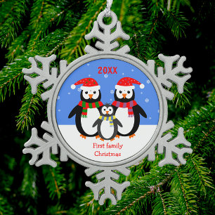 Baby eerste kerstjouw tekst tin sneeuwvlok ornament
