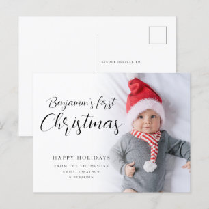 Baby eerste kerstkalligrafie Aangepaste foto-ingan Feestdagenkaart