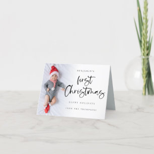 Baby Eerste Kerstkerstcadeaufotonaamscript Feestdagen Kaart