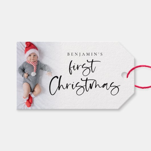 Baby Eerste Kerstmis Aangepaste fotobedekking Cadeaulabel (Voorkant (Horizontaal))