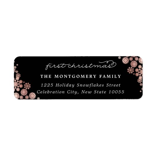 Baby Eerste Kerstmis Adres Elegant Snowflakes Etiket (Voorkant)