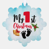 Baby Eerste Kerstmis Blauwe Waterverf Ornament Kaart (Achterkant)