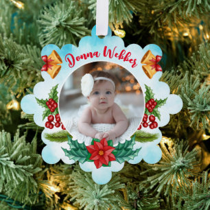 Baby Eerste Kerstmis Blauwe Waterverf Ornament Kaart