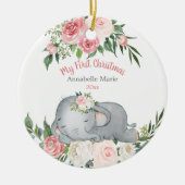 Baby Eerste Kerstmis Blush Roos Elephant Keramisch Ornament (Voorkant)