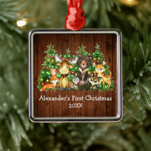 Baby Eerste Kerstmis Bosdieren Ringlappen Metalen Ornament