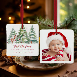 Baby Eerste Kerstmis Bosuil Hert Foto  Keramisch Ornament