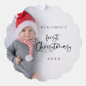 Baby Eerste Kerstmis foto Overlay Script Ornament Kaart (Voorkant)