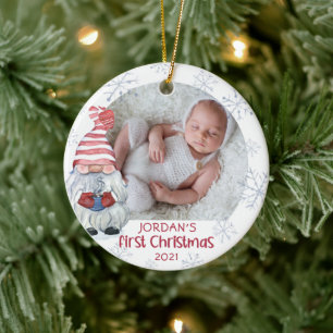 Baby Eerste Kerstmis Gnome Snowflake Keramisch Ornament