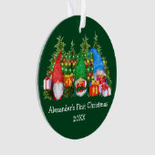 Baby Eerste Kerstmis met Gnomes Green Ornament (voorkant)