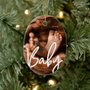 Baby Eerste Kerstmis Modern Elegant Chic Foto Keramisch Ornament