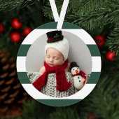 Baby eerste Kerstmis Modern Green Stripes Foto Ornament