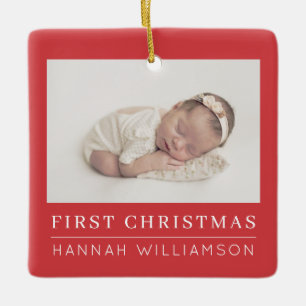 Baby Eerste Kerstmis Moderne Minimale Foto Keramisch Ornament