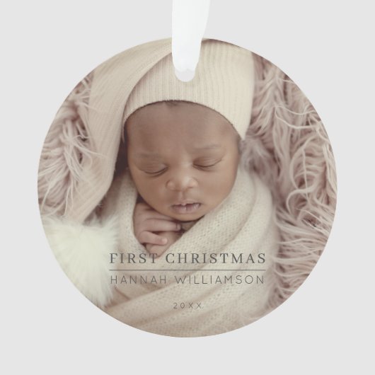 Baby Eerste Kerstmis Moderne Minimale Foto Ornament (voorkant)