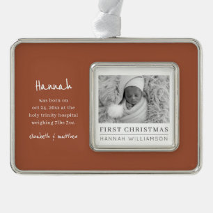 Baby Eerste Kerstmis Moderne Minimalistische Foto Verzilverd Kader Ornament