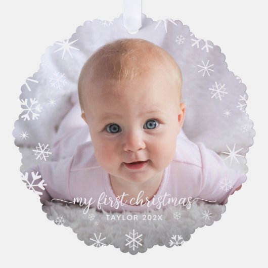 Baby Eerste Kerstmis Sneeuwvlok Grootouders Script Ornament Kaart (Voorkant)