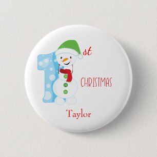 Baby Eerste Kerstmis Snowman Ronde Button 5,7 Cm
