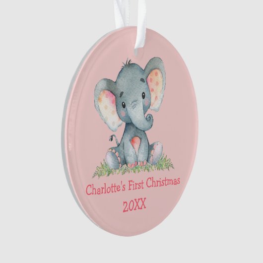 Baby Eerste Kerstmis Waterverf Elephant Pink Ornament (voorkant)