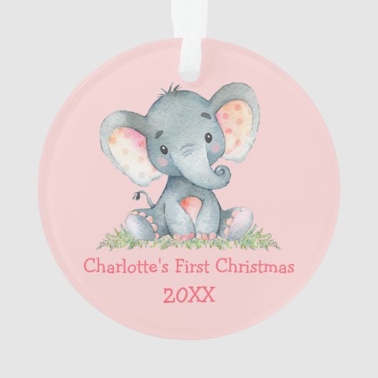 Baby Eerste Kerstmis Waterverf Elephant Pink Ornament (achterkant)