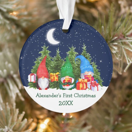 Baby Eerste Kerstmis Waterverf Gnomen Trees Ornament (Boom)