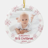 Baby eerste kerstroze Snowflake Girl 2 Foto Keramisch Ornament (Voorkant)