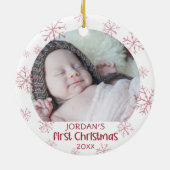 Baby eerste kerstroze Snowflake Girl 2 Foto Keramisch Ornament (Achterkant)