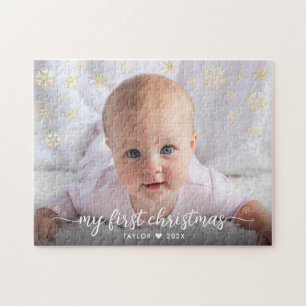 Baby eerste kerstscript Gold Snowflake Photo Legpuzzel